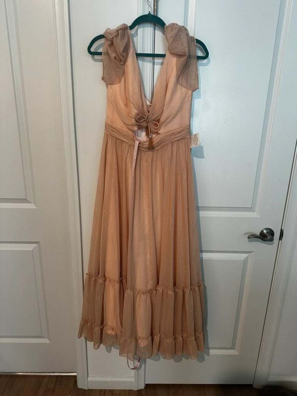 nwt mac duggal 68187 pink metallic tiered tea length dress size 8